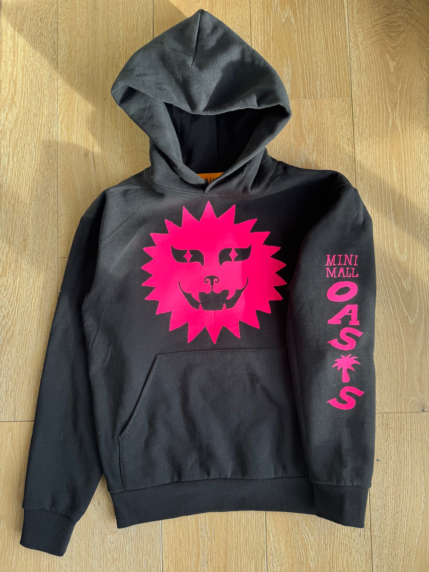 Pink Sun Lion on Black Heavyweight Hoodie